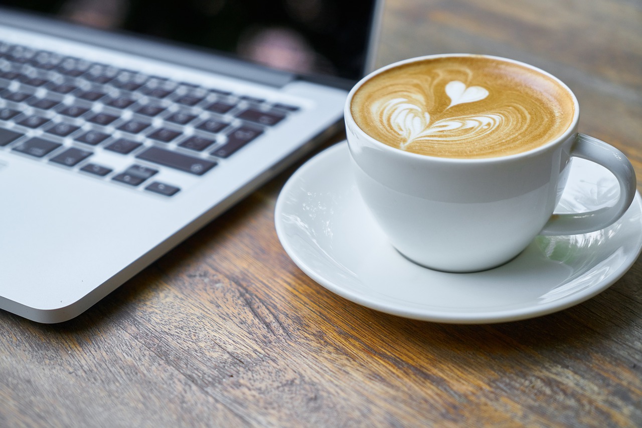 pc keyboard and latte